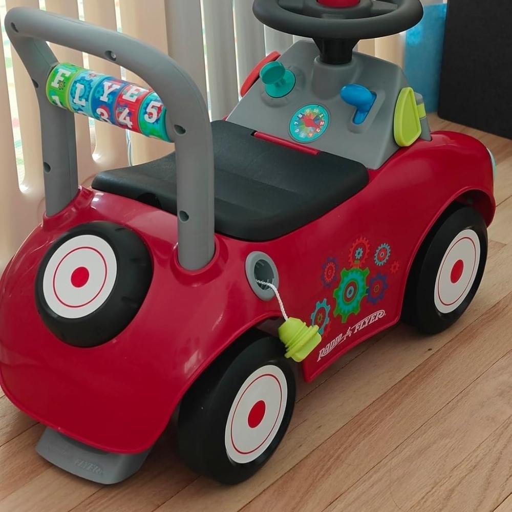 Interactive Red Ride-On Toy Car with Steering Wheel - Picture 2 of 4